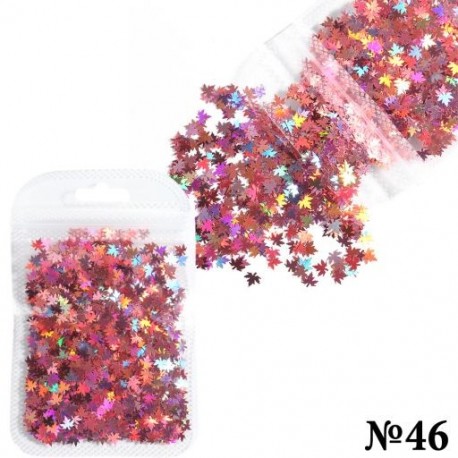 Szín: DZS-46 - 1 doboz 3D juharlevelek körömdíszítés holografikus arany piros vékony paillette pehely Őszi manikűr