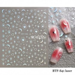 Szín: BTF-S41 Laser - 3D Arany Szív Körömdísz matricák Ezüst Fehér Hold Csillag Virág Csúsztatók körmökhöz Y2K