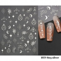 Szín: BTF-S03 ezüst - 3D Arany Szív Körömdíszítő matricák Ezüst Fehér Hold Csillag Virág Csúsztatók körmökhöz