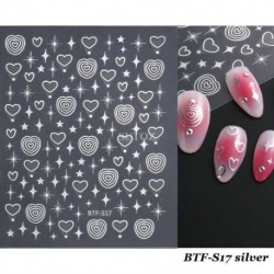 Szín: BTF-S17 ezüst - 3D Arany Szív Körömdíszítő matricák Ezüst Fehér Hold Csillag Virág Csúsztatók körmökhöz