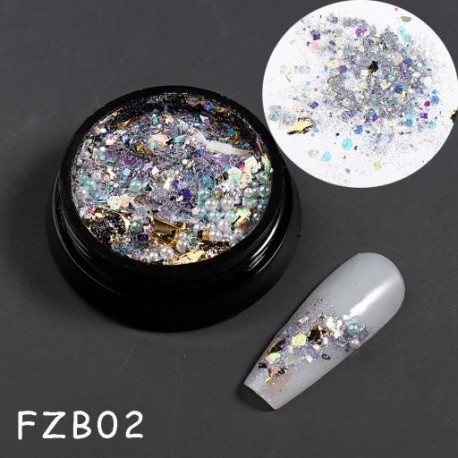 Szín: FZB02 - Mermaid Nail Art Glitter Vegyes Irregular Shell Pelyhek Lézer flitterek Fényes Nails Charms Paillette Manikűr