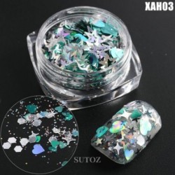 Szín: XAH03 - Mermaid Nail Art Glitter Vegyes Irregular Shell Pelyhek Lézer flitterek Fényes Nails Charms Paillette Manikűr