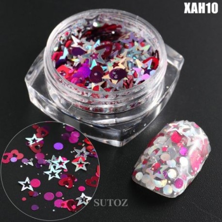 Szín: XAH10 - Mermaid Nail Art Glitter Vegyes Irregular Shell Pelyhek Lézer flitterek Fényes Nails Charms Paillette Manikűr