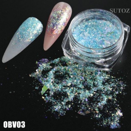 Szín: OBV03 - Mermaid Nail Art Glitter Vegyes Irregular Shell Pelyhek Lézer flitterek Fényes Nails Charms Paillette Manikűr