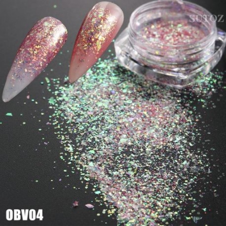 Szín: OBV04 - Mermaid Nail Art Glitter Vegyes Irregular Shell Pelyhek Lézer flitterek Fényes Nails Charms Paillette Manikűr