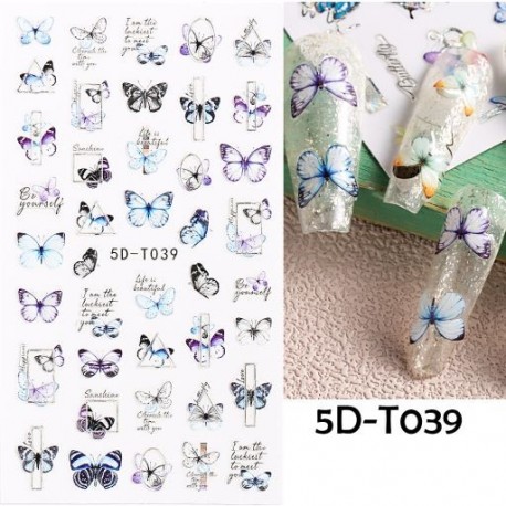 Szín: 5D-T039 - 5D dombornyomott pillangós körömmatricák színátmenet színes pillangós női arc köröm matrica nyári