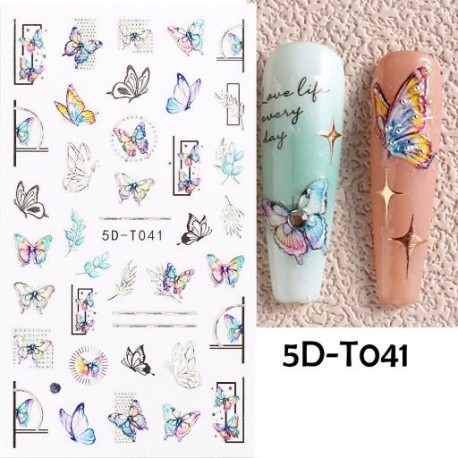 Szín: 5D-T041 - 5D dombornyomott pillangós körömmatricák színátmenet színes pillangós női arc köröm matrica nyári