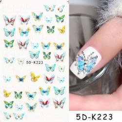 Szín: 5D-K223 - 5D dombornyomott pillangós körömmatricák színátmenet színes pillangós női arc köröm matrica nyári