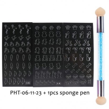 Szín: PHT-06-11-23 Szivacs - Köröm Airbrush Stencil Szett szivacs tollal Szív Pillangó Láng Airbrush sablonok Üreges
