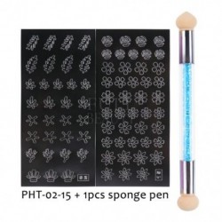 Szín: PHT-02-15 Szivacs - Köröm Airbrush Stencil Szett szivacs tollal Szív Pillangó Láng Airbrush sablonok Üreges