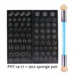 Szín: PHT-14-17 Szivacs - Köröm Airbrush Stencil Szett szivacs tollal Szív Pillangó Láng Airbrush sablonok Üreges