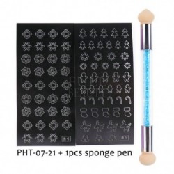Szín: PHT-07-21 Szivacs - Köröm Airbrush Stencil Szett szivacs tollal Szív Pillangó Láng Airbrush sablonok Üreges
