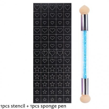 Szín: P03 Szivacs - Köröm Airbrush Stencil Szett szivacs tollal Szív Pillangó Láng Airbrush sablonok Üreges matricák