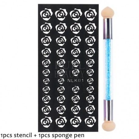 Szín: NLK01 Szivacs - Köröm Airbrush Stencil Szett szivacs tollal Szív Pillangó Láng Airbrush sablonok Üreges matricák