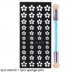 Szín: NLK02 Szivacs - Köröm Airbrush Stencil Szett szivacs tollal Szív Pillangó Láng Airbrush sablonok Üreges matricák