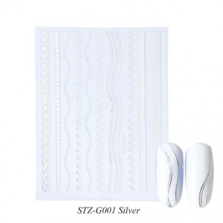 Szín: STZG001 Ezüst - 3D Holografikus tűzláng körömmatricák csúszka arany fekete nyári manikűr matricák barkácsolás