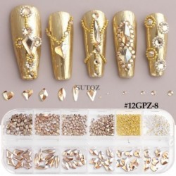 Szín: 12GPZ-8 - 12Rácsos Nail Art Mini fém gyöngyök arany ezüst apró rozsdamentes acél kaviár gyöngyök 0,6-2,0 mm 3D