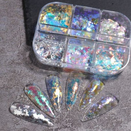 Szín: 6 Grid-XR - Csillag Holografikus köröm flitterek Szivárvány Mix Hatszögletű köröm csillámos nyári dekoráció