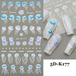 Szín: 5D-K177 - 5D Medúza Körömmatricák Tengeri Állat dekoráció Nyári Beach Hullám Körömmatricák Márvány