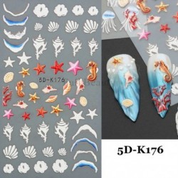 Szín: 5D-K176 - 5D Medúza Körömmatricák Tengeri Állat dekoráció Nyári Beach Hullám Körömmatricák Márvány