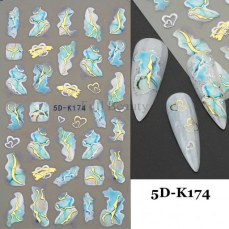 Szín: 5D-K174 - 5D medúza körömmatricák tengeri állatok dekoráció nyári strand hullám köröm matricák márvány
