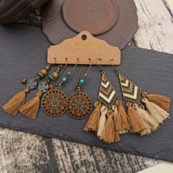Fém szín: 51107 - Bohemian Tassels Retro fülbevaló szett nőknek tollcseppek, kerek, lógó fülbevalók 2020 új