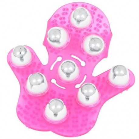 Szín: rózsaszín - Görgős golyós testmasszázs kesztyű anti-cellulit izomfájdalomcsillapító Relax Nine Beads