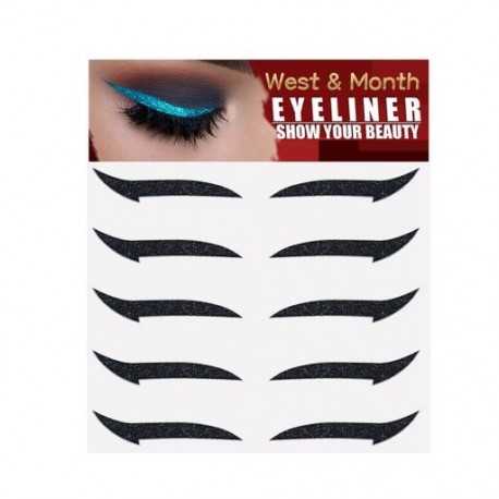 Fekete szín - 5 pár/szett Vízálló szemhéjvonal stift, újrafelhasználható csillogó szemceruza matrica dupla