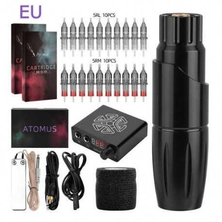 Szín: fekete EU - Hordozható LED motoros tetováló szerszámgép készlet tetováló toll szett tartós smink,