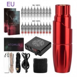 Szín: Piros EU - Hordozható LED motoros tetováló szerszámgép készlet tetováló toll készlet tartós smink,
