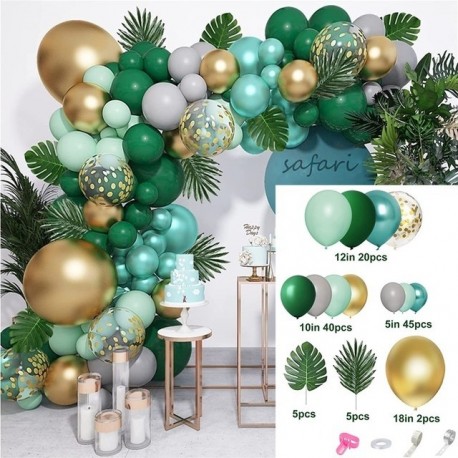 Szín: Léggömb készlet 8 - Jungle Safari Theme ballons Garland Arch Kit trópusi pálmalevelekkel gyerekeknek születésnapi