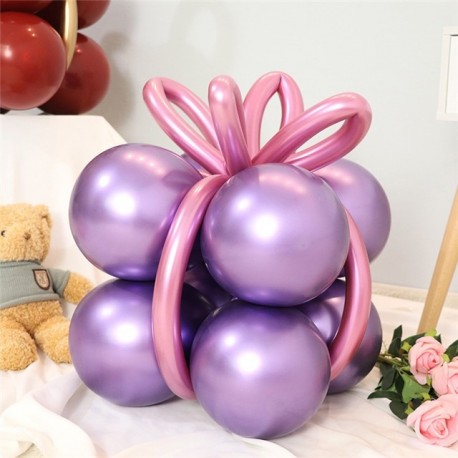 Szín: Gift Lila - 1Szett díszdoboz formájú fényes fém léggömbök Króm varázslatos hosszú ballon Valentin-napi