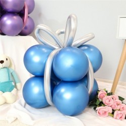 Szín: Gift Blue - 1Szett díszdoboz formájú fényes fém léggömbök króm varázslatos hosszú ballon Valentin-napi