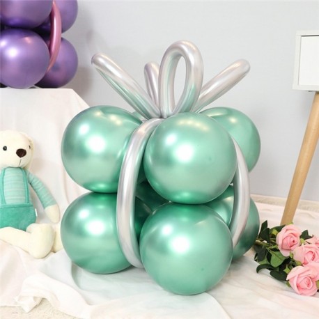 Szín: Gift Green - 1Szett díszdoboz formájú fényes fém léggömbök króm varázslatos hosszú ballon Valentin-napi