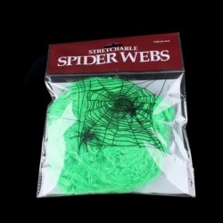 Szín: zöld - Pókhálók Halloween-dekorációk hamis pókokkal, fehér sztreccs hamis pókháló Halloween-hez kültéri és