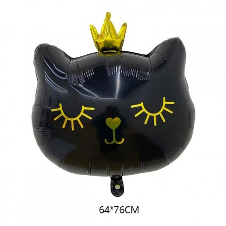Szín: fekete macska - 1db Rajzfilm korona macskafej hélium léggömb állati fólia léggömbök születésnapi buli