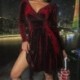 Szín: borvörös - Szexi klubbuli női ruha Új divatos, hosszú ujjú Bodycon ruha V-nyakú, dúsított midi ruhák nőknek