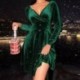 Szín: borvörös - Szexi klubbuli női ruha Új divatos, hosszú ujjú Bodycon ruha V-nyakú, dúsított midi ruhák nőknek