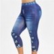 Szín: Szürke - Női leggings nadrág, sztreccs, rövid utánzat farmer pillangós mintás alkalmi nyári nadrág, új, magas