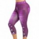 Szín: lila - Női leggings nadrág, sztreccs, rövid imitáció farmer pillangós mintás alkalmi nyári nadrág, új, magas