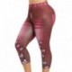 Szín: lila - Női leggings nadrág, sztreccs, rövid imitáció farmer pillangós mintás alkalmi nyári nadrág, új, magas