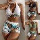 Szín: kék - 2023 Halter bikini szett rövid fürdőruha női magas derekú fürdőruha Női nyomtatott fürdőruha fürdő