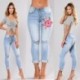 Szín: zöld 4 - Stretch farmer Női Elasztikus Virágos Farmer Női Ceruza Farmer nadrág Lyukas Pantalon Rose Hímzett Mintás