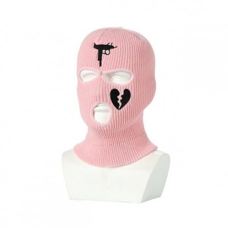 Szín: rózsaszín - Símaszk 3 lyukú, kötött teljes arcfedő Balaclava maszk Halloween Party Kerékpáros maszk Beanies
