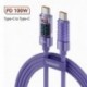 Szín: 100 W lila - Toocki Type C - Type C kábel 100 W PD kijelző gyorstöltő töltő USB C - USB C átlátszó kábel Xiaomi