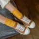 Szín: sárga - 1 pár divatos női meleg gyapjú zokni légáteresztő aranyos tavaszi ősz téli pamut rövid retro sox
