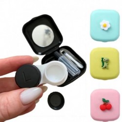 Szín: őszibarack - Mini kontaktlencse tok, egyszínű Lovely Travel Kit zseb, női könnyen hordozható tükörlencsedobozos