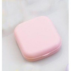 Szín: rózsaszín - Mini kontaktlencse tok, egyszínű Lovely Travel Kit zseb, női könnyen hordozható tükörlencsedobozos