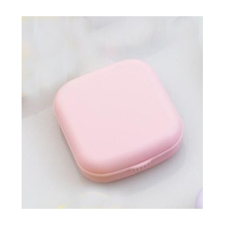 Szín: rózsaszín - Mini kontaktlencse tok, egyszínű Lovely Travel Kit zseb, női könnyen hordozható tükörlencsedobozos