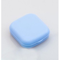 Szín: kék - Mini kontaktlencse tok, egyszínű Lovely Travel Kit zseb, női könnyen hordozható tükörlencsedobozos tartály